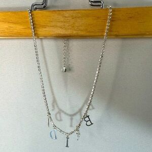 Crystal Stones Silver Tone Charms Letter BRIDE Bib Statement Necklace Wedding